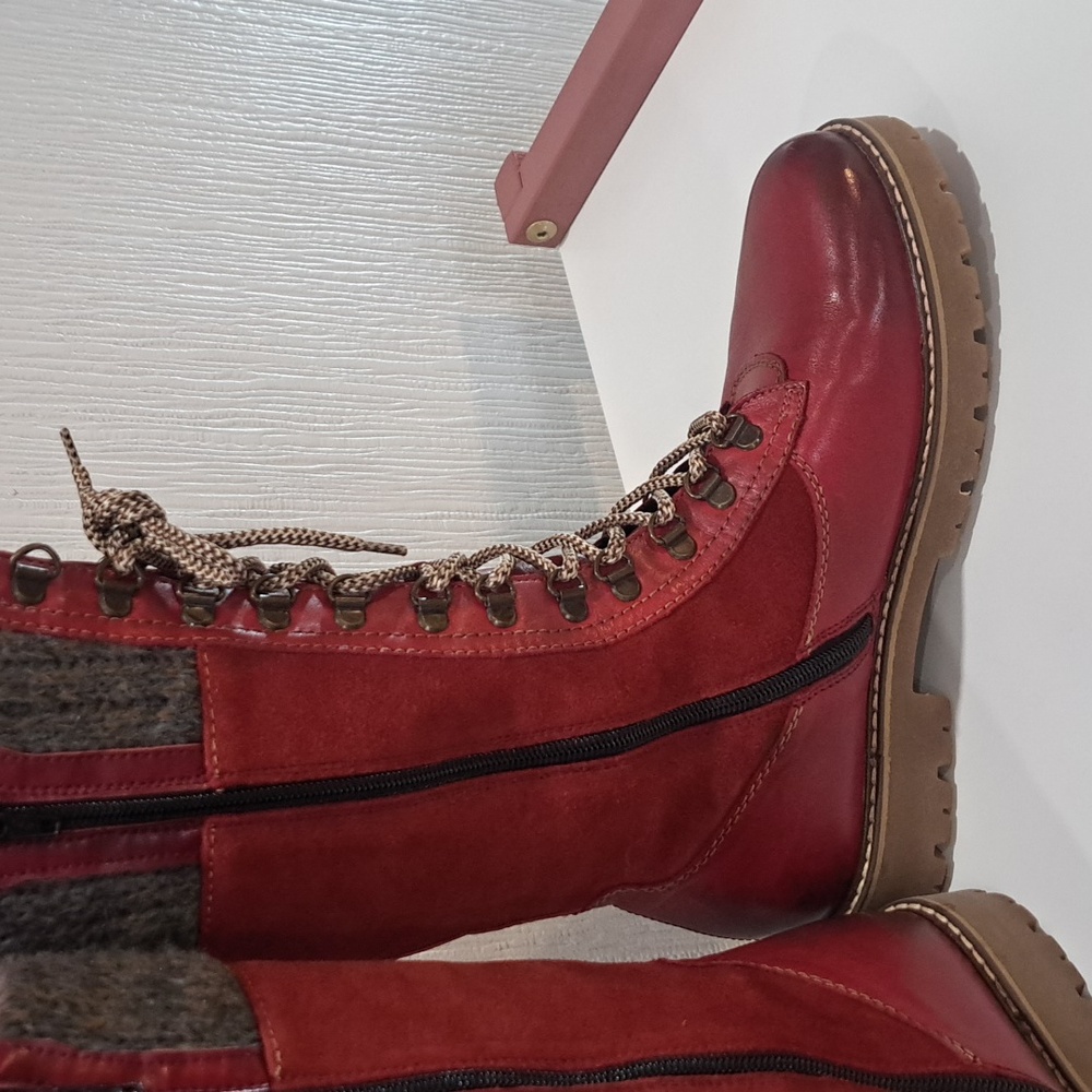 Women's Remonte Red Lace-Up Boots - Picture 2 of 9